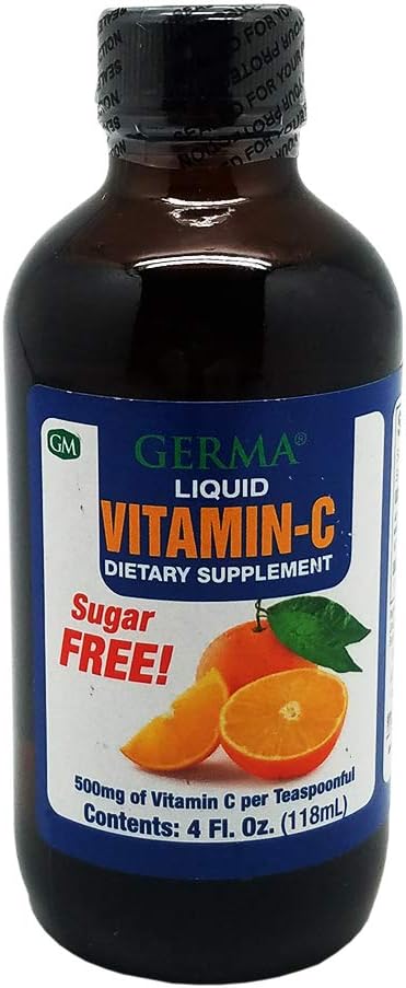 Germa Sugar- Free Liquid Vitamin C. 500 mg. Hurtig Absorption Kosttilskud. Immunsystemet Booster. 4 oz / 118ml