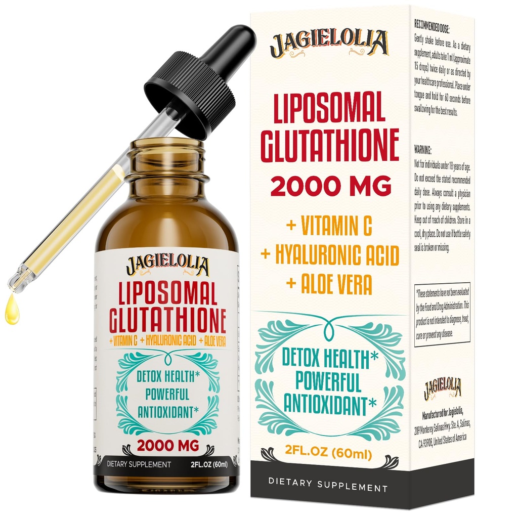 Liposomal Glutathione Liquid 2000MG - Antioxidant Detox Supplement for kvinder & mænd, Aging Defense, Leverfunktion & Energi, med Hyaluronsyre + Aloe Vera + Vitamin C, Natural & Vegan, 2 FLLOZ
