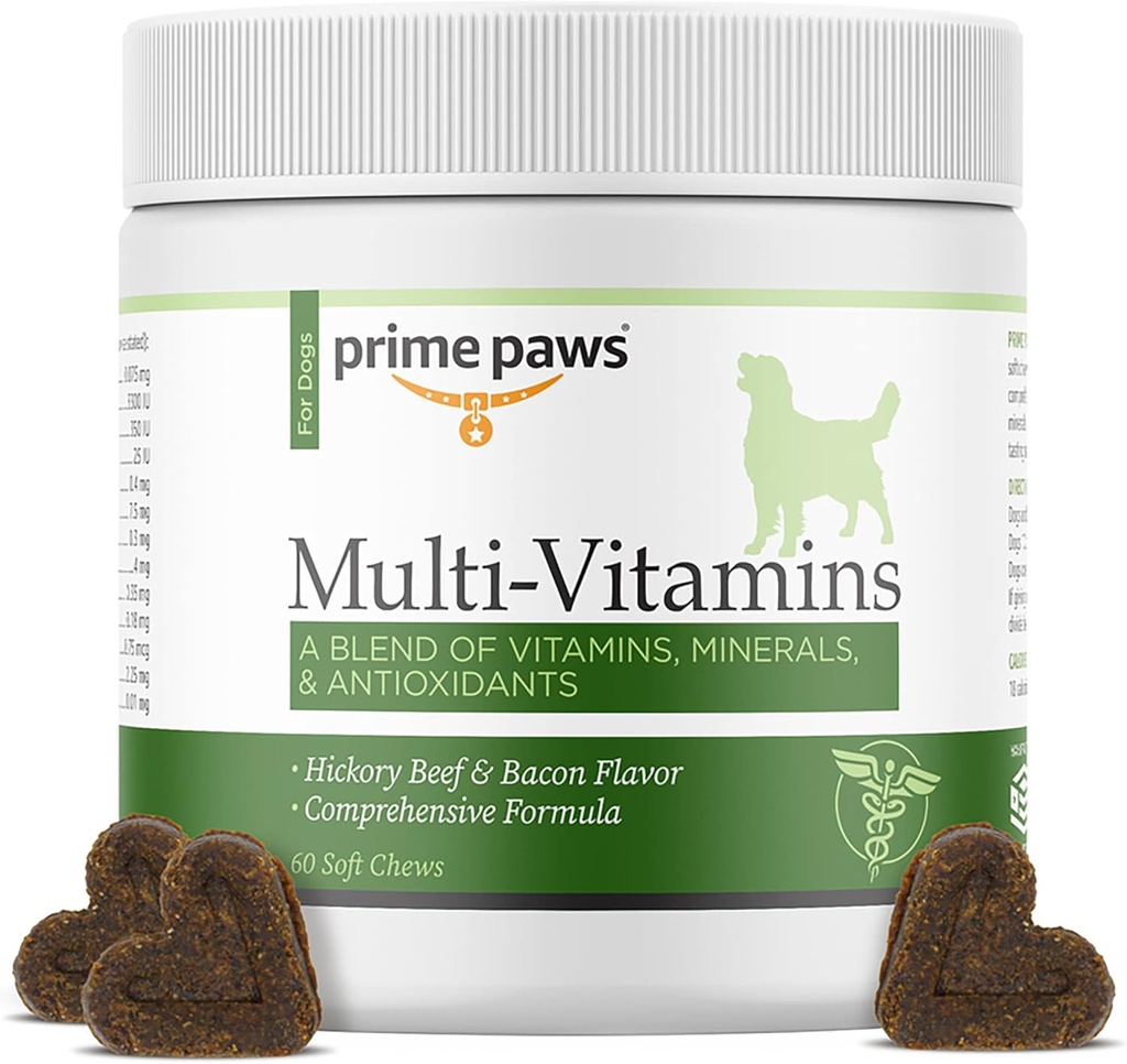 Multivitamin til hunde - Effektiv formel omfatter Calcium & B vitaminer til hunde & hvalpe - Hundevitaminer supplement tykkere - Oksekød Bacon Flavor - 60 ct