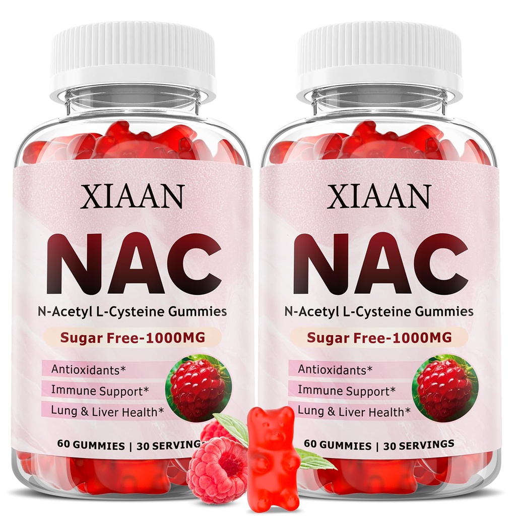 NAC gummier til børn og voksne, N Acetyl cystein 1000mg NAC supplement til antioxidanter & immunstøtte, Lung & Lever sundhed, Raspberry Flavor 120 Tæl
