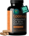Grass- Fed Ox Bile Extract 1000mg Bile Salts Kosttilskud med sort peber. Understøtter fordøjelsessygdomme - 180 Tæl