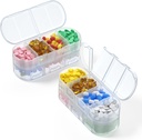 Ugentlig Pill Organizer Rejser, 4 / 3 / 2 gange om dagen, Double- Sidet Åbning Design, Portable Pill Box til opbevaring af vitaminer / fiskeolier / Medicin / Kosttilskud (2PC White)