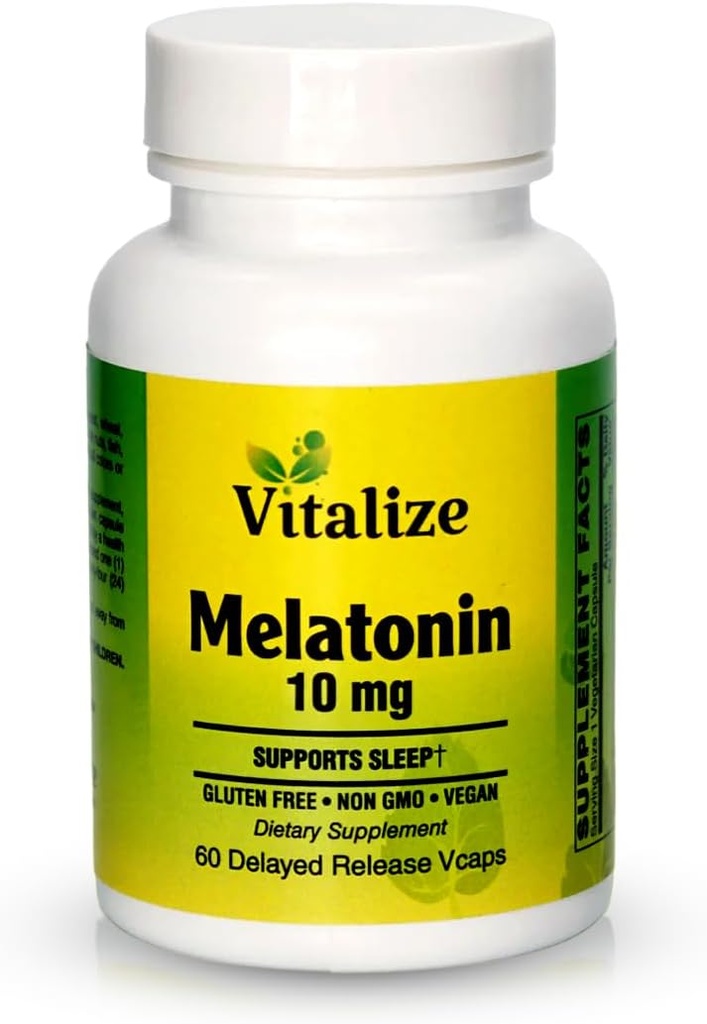 Vitalize Sleep Support: 10mg Melatonin & Vitamin B6 Enhanced Formel 124; Fast Absorbate 124; Deep Sleep & ImmunBoost • 124; Vegan, Gluten- Free, Non- GMO (60 Greve)