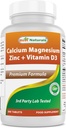 Bedste Naturals Calcium Magnesium Zink med D3- vitamin, 300 tabletter - Calcium 1000 mg, Magnesium 400 mg, Zink 25 mg & D3 600 IE per servering (3 tabletter)