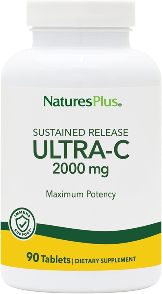 Natures Plus Ultra C W / Rose HIPS, Vedvarende udgivet - 2000 mg, 90 Vegetariske tabletter - Maksimal potens immunforsvar, Antioxidant - Free- Radical Defense - Gluten- Free - 90 Servere