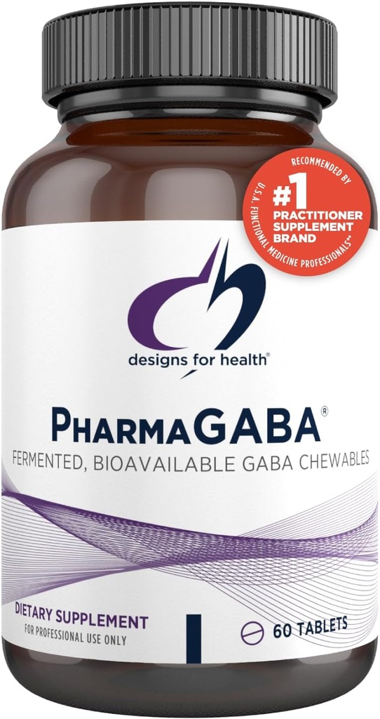 Design for sundhed Chewable GABA - 200mg PharmaGABA Chewables, Gæret + Biotilgængelig GABA supplement til støtte rolig - ikke-GMO + Gluten Free (60 tabletter)