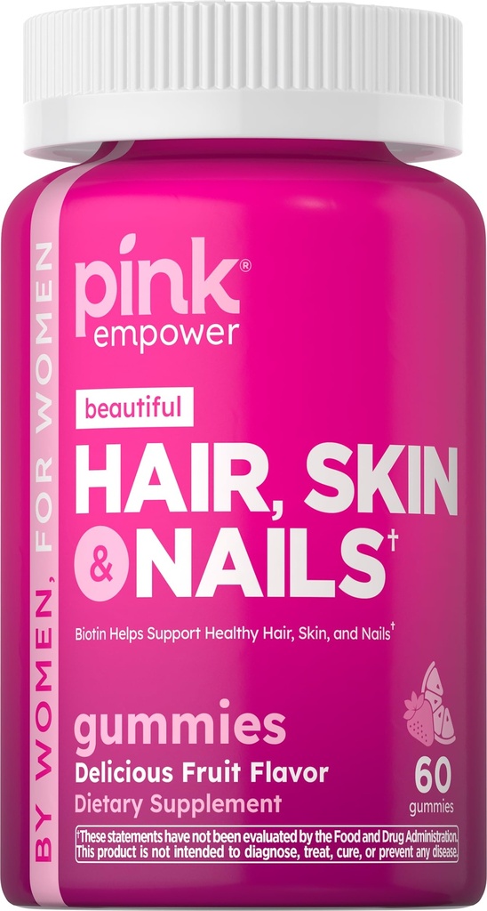 PINK Hår Huder Nails Gummies Mea124; 60 Greve Measures 124; Plus Collagen & Biottin Measures 124; Non- GMO & Gluten Free Vitamin for Women Measures 124; Strawberry Flavor