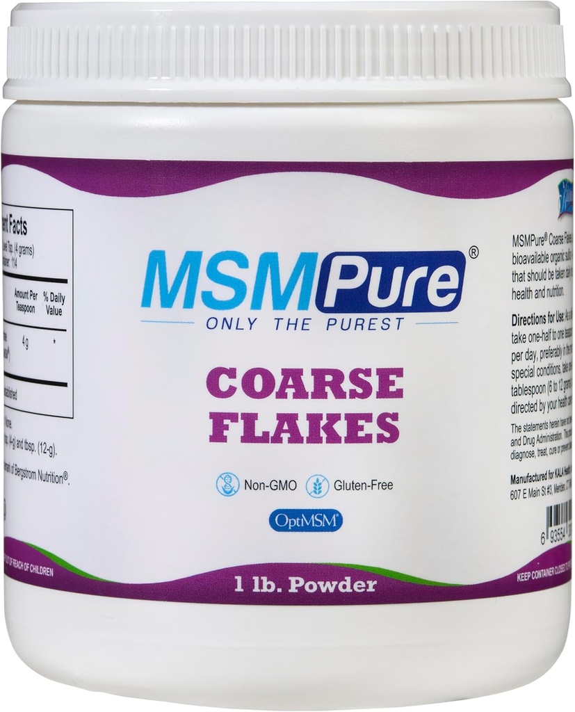 KALA Health MSMPure Coass MSM Powder Flakes - US- Made MSM for fælles sundhed, hud udseende, og hår & negle støtte - 1 LB, Økologisk svovl