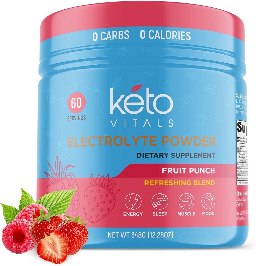 Keto Vitals Keto Electrolytes Powder Dex124; Keto- venlige Elektrolyter med Kalium, Magnesium, Natrium, Calcium Dex124; Electrolytes Sugar Free