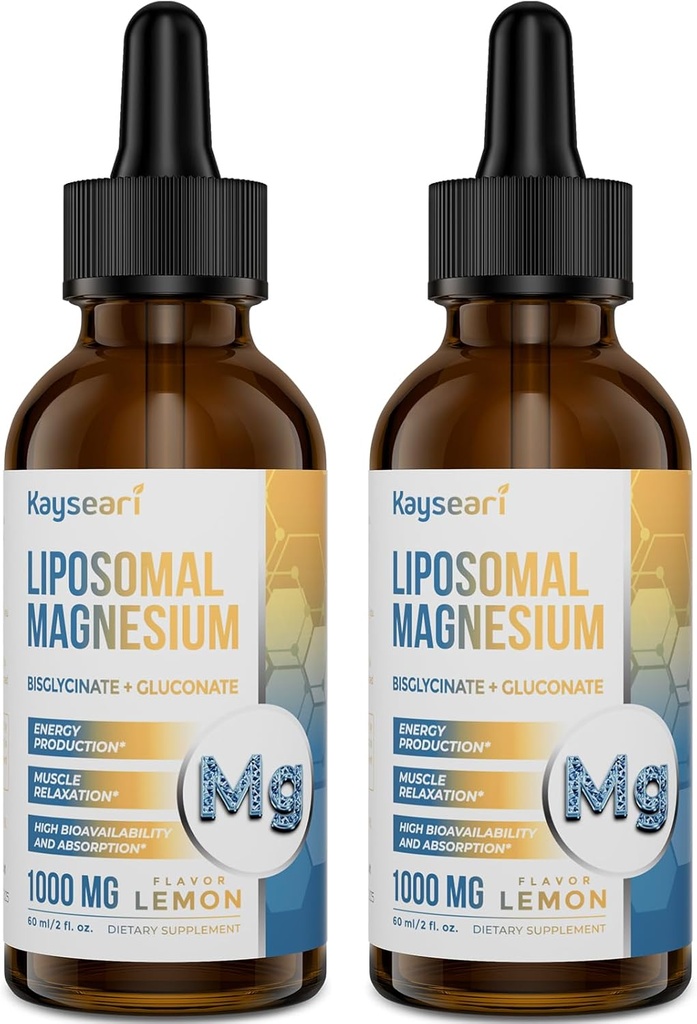 High Strength Liposomal Magnesium Drops, Let Absorberet Chelated Forms of Magnesium Bisglycinate and Magnesium Gluconate, 60ML Lemon Flavored Liquid Drops