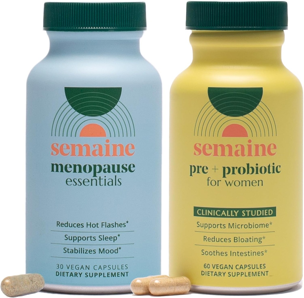 Peri / menopause & Gut sundhed bundle - Let bloating, fordøjelsesbesvær, Hot Flashs & snurrende hår. Support Mood, Sleep, Hormon & Immunity Measures 124; 1 Måned Supply