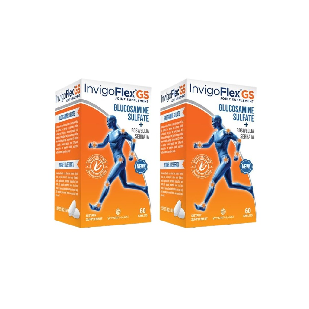 INVIGOFLEX Glucosamine Sulfate (Shellfish Free, Natriumfri & Vegetarisk Safe) Non GMO, Gluten Free - with Boswellia Serrata - Premium Joint Supplement GS - 2 Pack