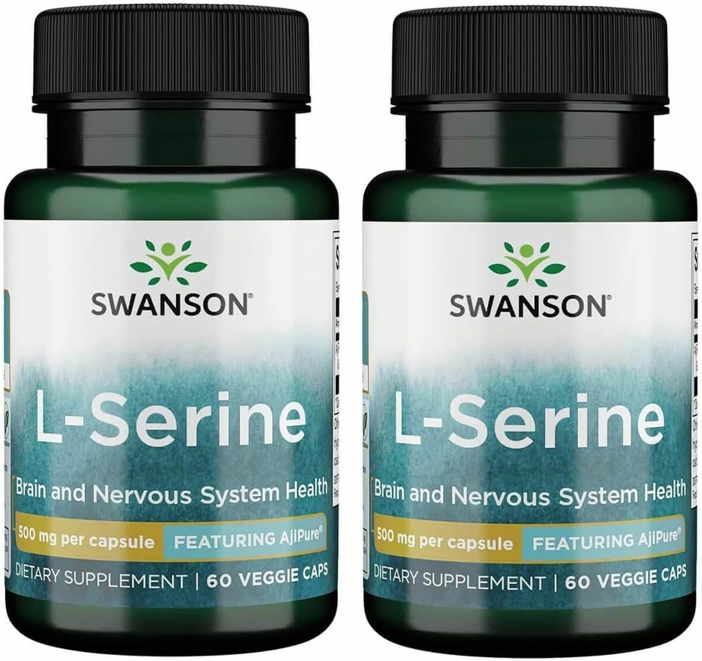 Swanson Ajipure L- Serine - Aminosyre tillæg støtte hjerne sundhed & nervesystem funktion - Naturlig formel fremme kognitiv funktion - (60 Veggie kapsler, 500mg Hver) (2 Pack)