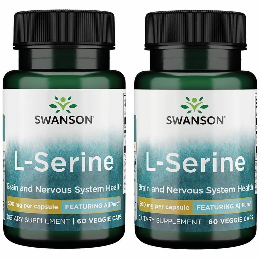 Swanson Ajipure L- Serine - Aminosyre tillæg støtte hjerne sundhed & nervesystem funktion - Naturlig formel fremme kognitiv funktion - (60 Veggie kapsler, 500mg Hver) (2 Pack)