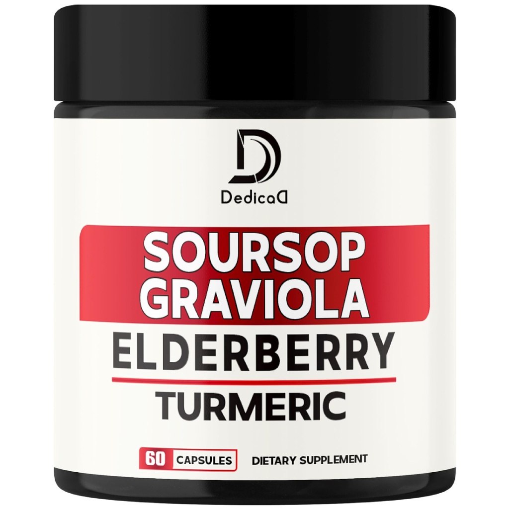 11in1 Graviola Soursop Kapsler - Blandet med Elderberry, Gurkemeje, Ginger, Milk Thistle, Tranebær & mere - Support Positive Mood, Immunsystem & Kropsadministration
