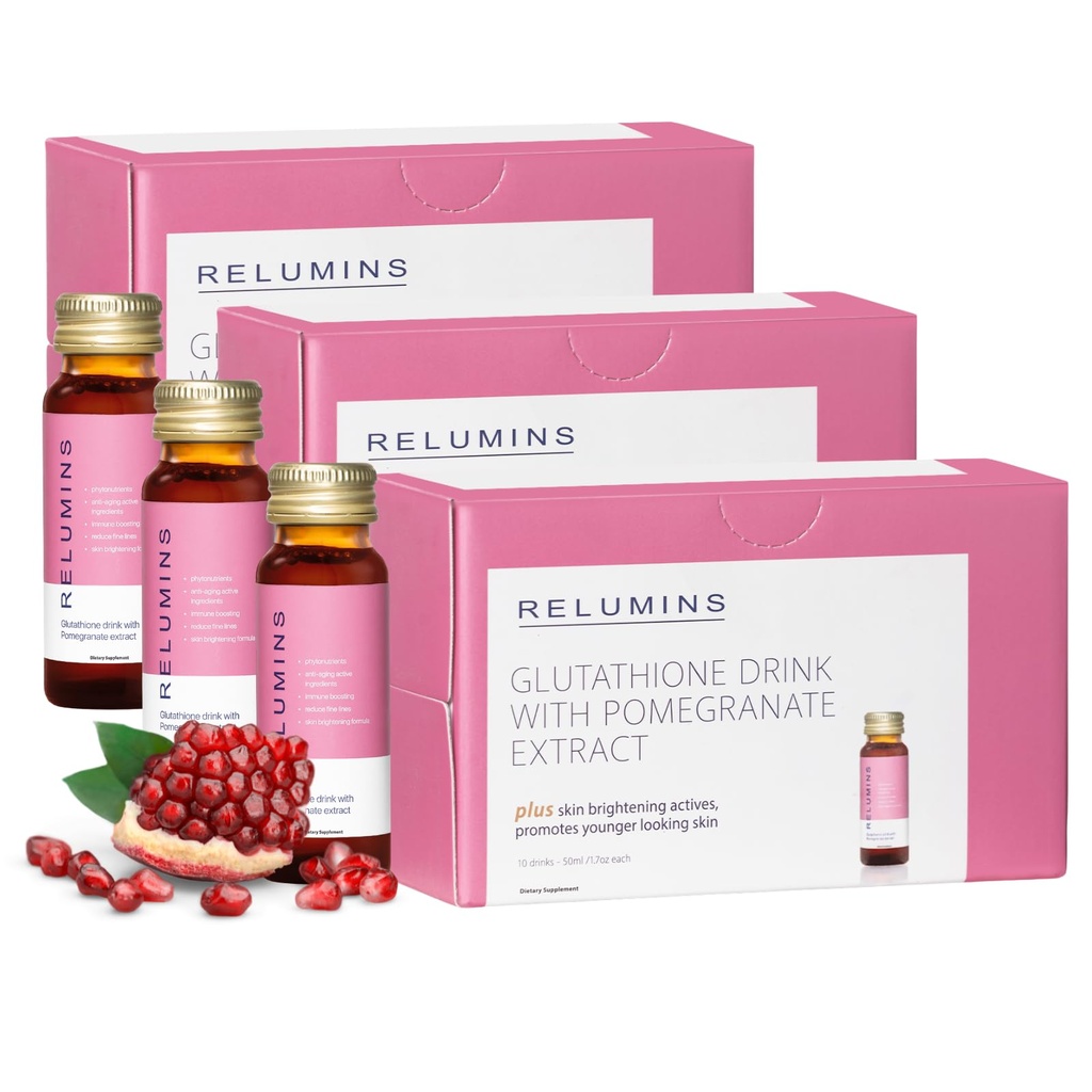 Reluminer Glutathione Hydration Skud - efter-sommer hud Inddrivelse & koldt vejr Hydration - Collagen- Boosting & Made i USA - Pomegranat Flavor - 30 flasker x 50 ml