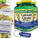 Spring Valley Calcium citrat tabletter Kosttilskud 600 mg 300 Ct 3 stk Choice Bundle (900 i alt) + Vitamin Guide & Pill Container (5 genstande)!