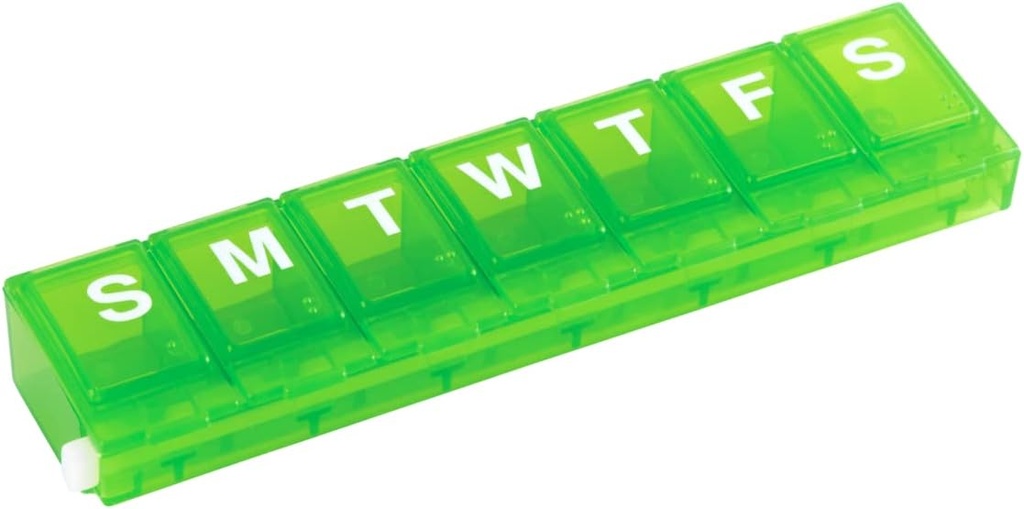 EZY DOSE Ugentlig (7-dag) Pill Planner, Medicine Case, Vitamin Organizer Box, Små låseafdelinger til sikker receptpligtig medicin og forhindre utilsigtet spild, Grøn