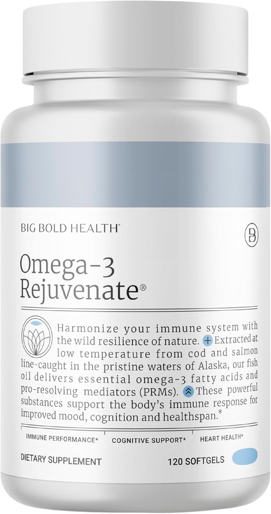 BIG BOLD HEALTH Omega-3 Rejuvenate Wild Alaskan Fish Oil Supplement with PRMs ⎹ EPA, DHA, & DPA Fatty Acids ⎹ Vitamins A and D to Support Immune Balance & Brain Wellness (120 Softgels)