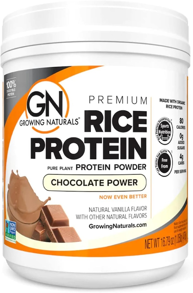 Voksende Naturals Organic Premium Rice Protein Powder, Chokolade Power, Non- GMO, Vegan, 16.8 Ounce