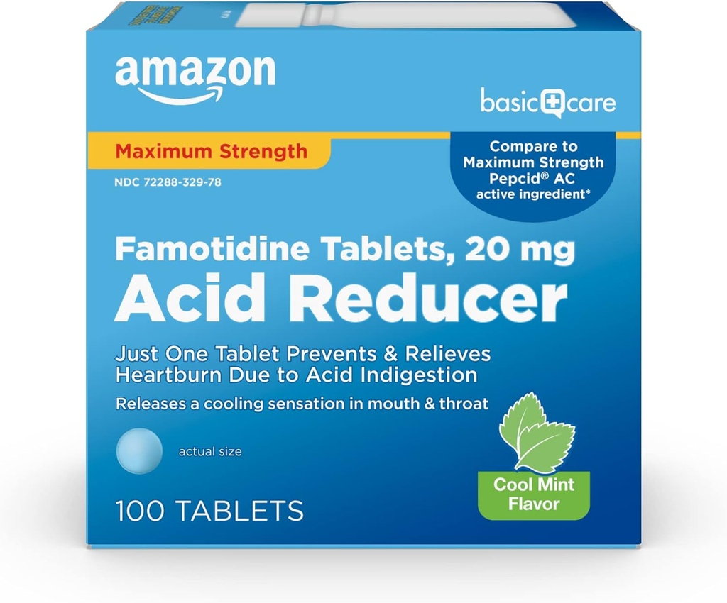 Basal Care Famotidine 20mg Cool Mint Tablets, 100 Greve, White