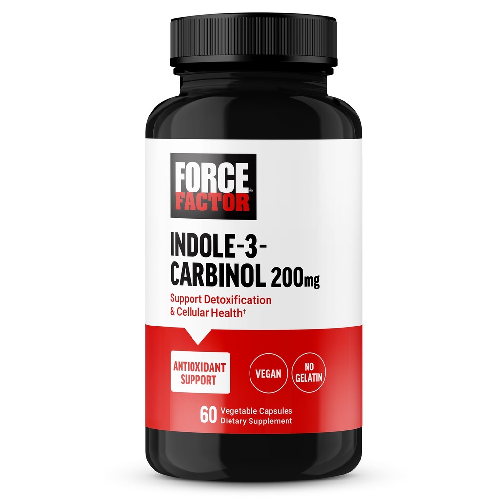 FORCE FACTOR Indol 3 Carbinol 200 mg Detox og antioxidant supplement, Detox til mænd og kvinder med antioxidanter, klinisk undersøgt dosis, Vegan, ingen Gelatine, 60 kapsler