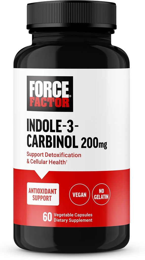 FORCE FACTOR Indol 3 Carbinol 200 mg Detox og antioxidant supplement, Detox til mænd og kvinder med antioxidanter, klinisk undersøgt dosis, Vegan, ingen Gelatine, 60 kapsler