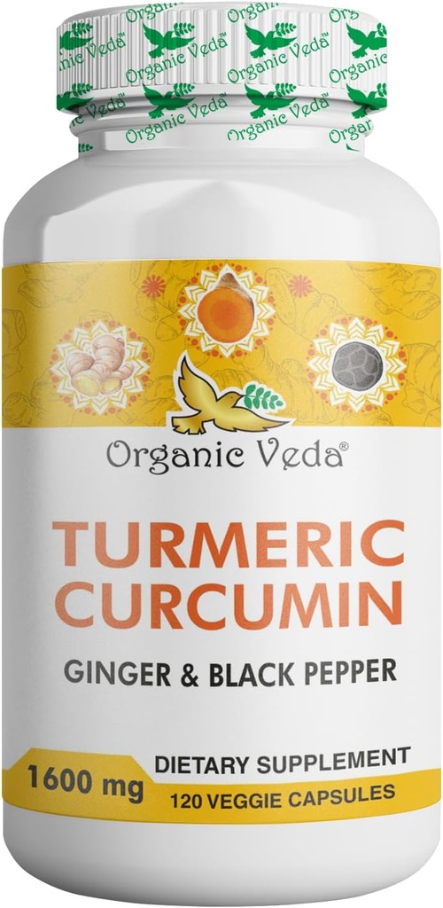 Økologisk Veda gurkemeje og ingefær Kapsler 120 piller - Økologisk gurkemeje med sort peber til fælles støtte - Ikke GMO, Gluten fri, gurkemeje og ingefær supplement (95% curcuminoider)