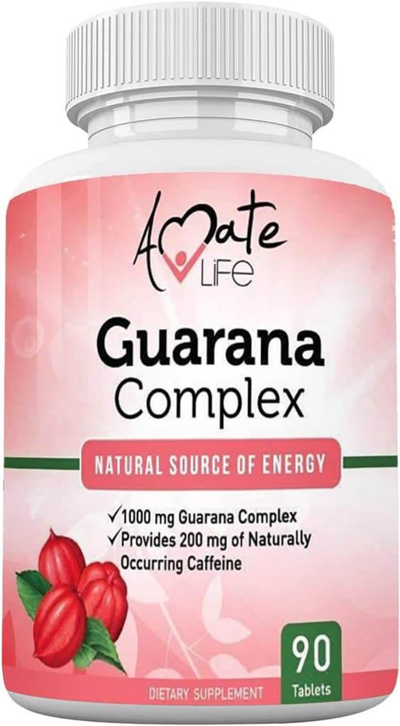 Amate Life Guarana Complex - Guarana Complex Energizer - Koffein Energizing Supplement - Kilde til energi - Stigende sind funktioner Supplement - 1000mg af Guarana - 90 tabletter