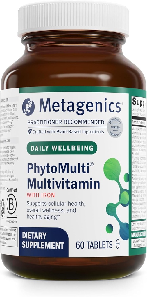 Metagenics PhytoMulti Multivitamin med jern - Daglige Multivitaminer med Phytonutrients - Multivitamin til mænd og kvinder - PhytoMulti Vitamin Supplement - med jern, zink & B6 Vitamin - 60 tabletter