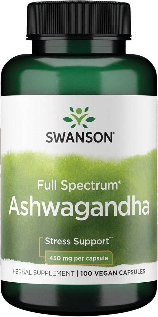 Swanson Ashwagandha Powder Supplement - Ashwagandha Root & Aerial Dele - fremmer Stress Relief & Energy - Ayurvedic Supplement for naturlige wellness (100 kapsler, 450 mg hver)