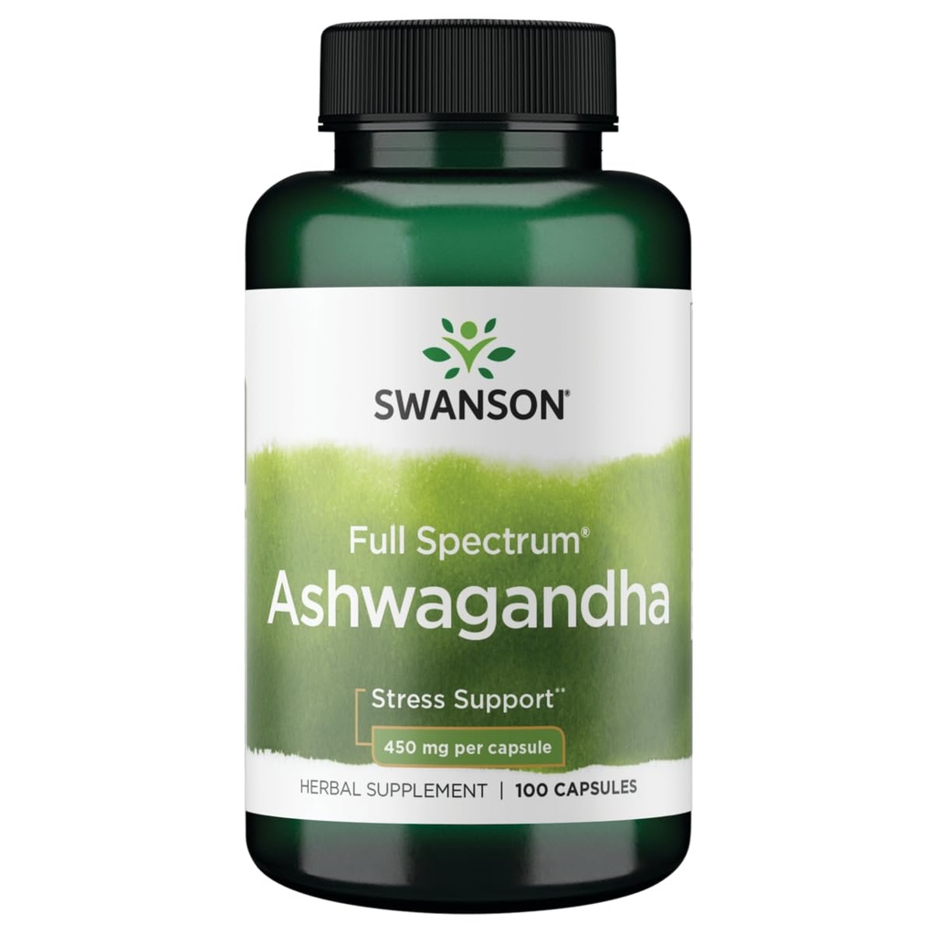 Swanson Ashwagandha Powder Supplement - Ashwagandha Root & Aerial Dele - fremmer Stress Relief & Energy - Ayurvedic Supplement for naturlige wellness (100 kapsler, 450 mg hver)