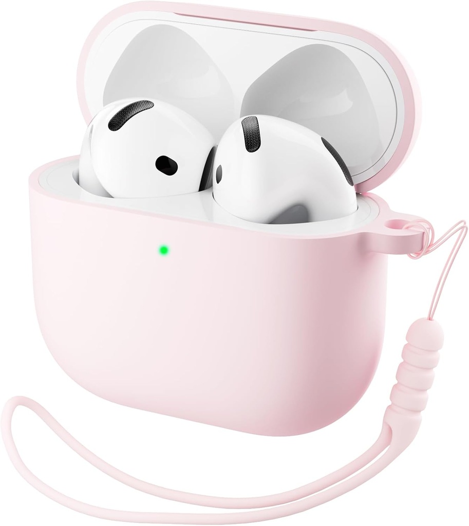 ORNARTO for AirPods 4 Case, Soft Silicone Fuld Beskyttende Dæk med LED synlig, Kompatibel med AirPods 4. generation 2024 - Chalk Pink