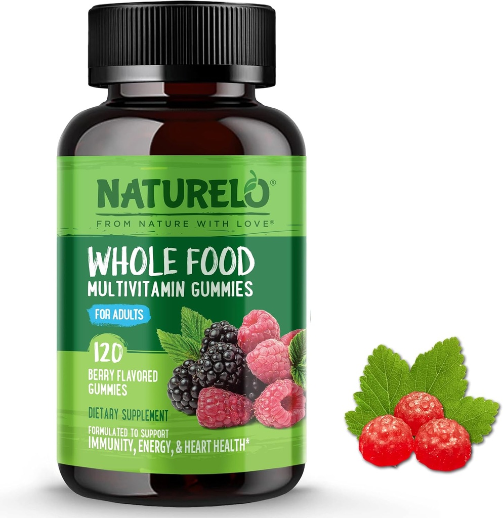 NATURELO hel mad Vitamin Gummier til voksne - Chewable Gummy Multivitamin til mænd og kvinder - 120 Vegansk Gummies