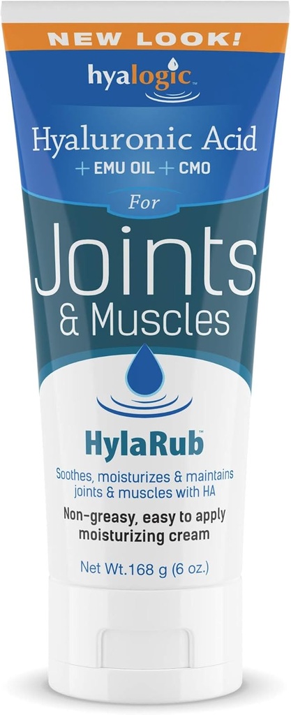 HylaRub HA Joint & Muscle Cream - Hyaluronic Acid Muscle Rub w / Emu Oil & CMO - Non Greasy, Soithes, Fugt & Opholder Skuldre, Knees, Tilbage, HIPS & Mere 6 oz. af Hyalogisk