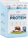 Multi Collagen Protein Powder Pakninger - Type I, II, III, V & X - Hydrolyzed Grass Fed Bovine, Wild fanget fisk, & Free- Range Chicken & Eggshell Collagen. Ikke- GMO, Halal, (10 g Hver, 20 Pakninger)