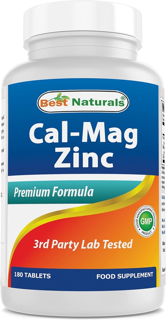 # 1 CAL MAG ZINC af Best Naturals - Essential Mineral Complex - Fremstillet i en amerikansk baseret GMP Certified Facility og tredjepart testet for renhed. Garanteret!!, 180 tabletter