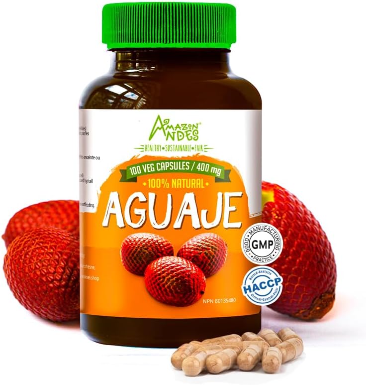 Andes Aguaje Capsules - Kvindelig Health Supporter og Hormone Balancer - Wild Hartered i Peru og bæredygtigt indkøbt - Ikke GMO, Fairly Traded & Gluten Free - Buriti 100 Vegan Pills (400mg)
