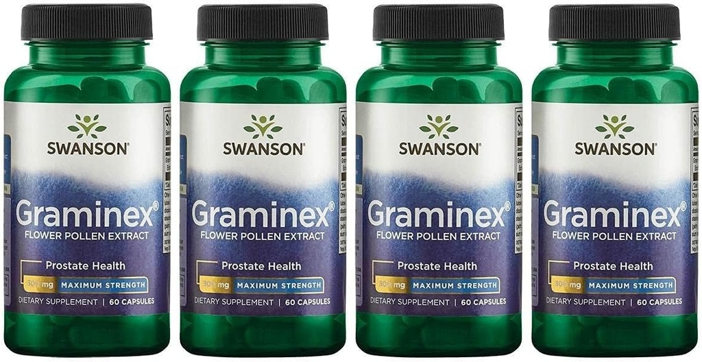 Swanson Maksimum Strength Graminex Flower Pollen Extract - Understøtter Prostate Sundhed, Urinære Tract funktion, og Nyre Sundhed - Herre Health Supplement - (60 kapsler, 500mg Hver) (4 Pack)