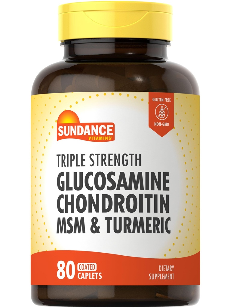 Sundance Glucosamin Chondroitin med MSM og gurkemeje 124; 80 Caplets ttesmå 124; Triple Strength Formel 124; Non- GMO og Gluten Free Supplement