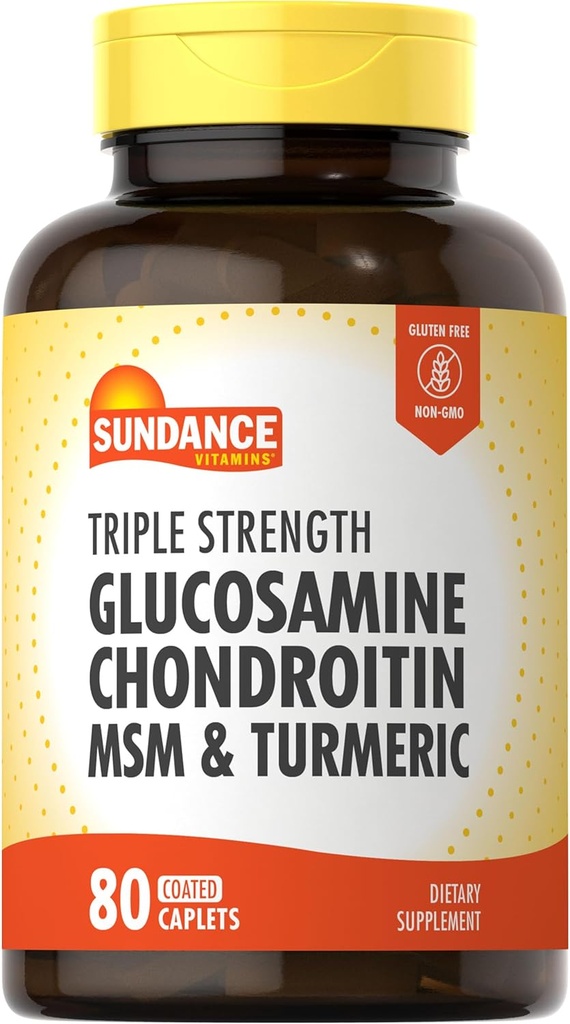Sundance Glucosamin Chondroitin med MSM og gurkemeje 124; 80 Caplets ttesmå 124; Triple Strength Formel 124; Non- GMO og Gluten Free Supplement