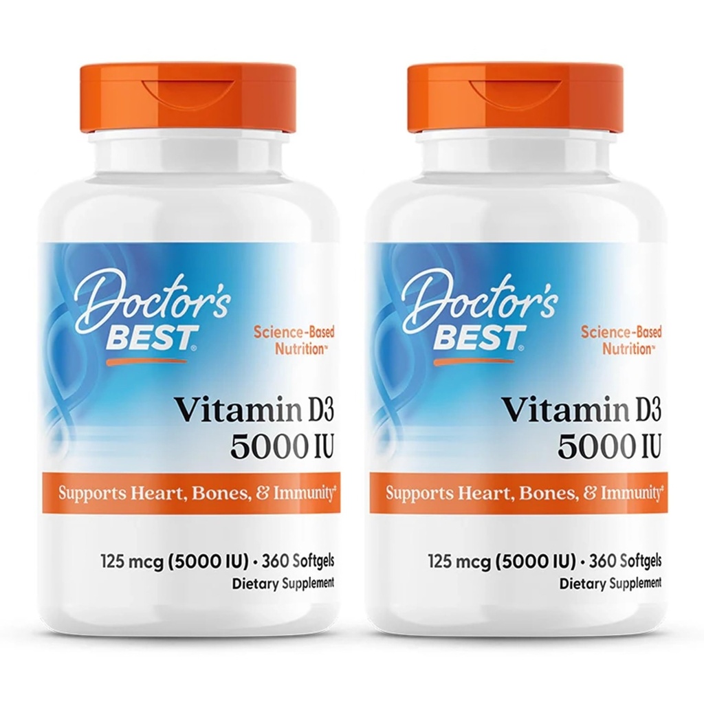 Doctor 's Best, (2 Pack) D3- vitamin, 125 mcg (5000 IE), 360 Softgels