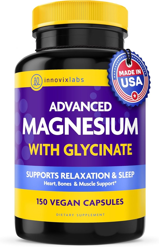 InnovixLabs Avancerede Magnesiumkapsler - 150 Ct, 210 mg - chelateret glycinat og malat - Høj Absorption, fremmer relaksering, knogler, muskelsundhed, Vegansk malat søvnsupplement