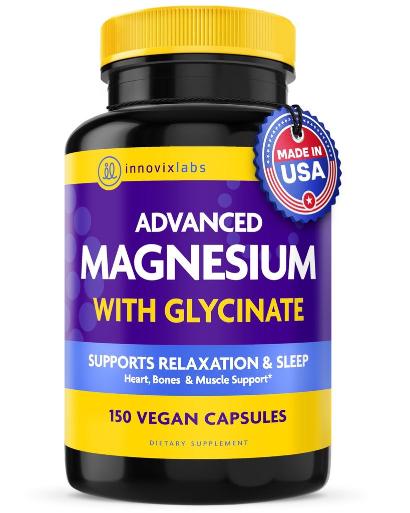 InnovixLabs Avancerede Magnesiumkapsler - 150 Ct, 210 mg - chelateret glycinat og malat - Høj Absorption, fremmer relaksering, knogler, muskelsundhed, Vegansk malat søvnsupplement
