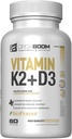Vitamin D3 K2 Calciumsupplement - D-vitamin 5000 IE + vitamin K2 MK7 100 mcg, Knoglestyrke og hjertesygdomme for kvinder & mænd, D3K2 Tandvitaminer med bioperine, US- Made non-GMO 60 Cap
