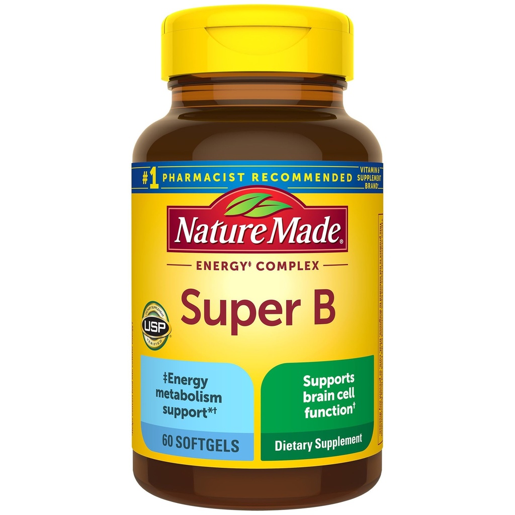 Nature Made Super B Energy Complex, Kosttilskud til Brain Cell Function Support, 60 Softgels, 60 dages forsyning