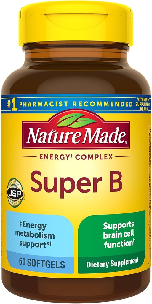 Nature Made Super B Energy Complex, Kosttilskud til Brain Cell Function Support, 60 Softgels, 60 dages forsyning