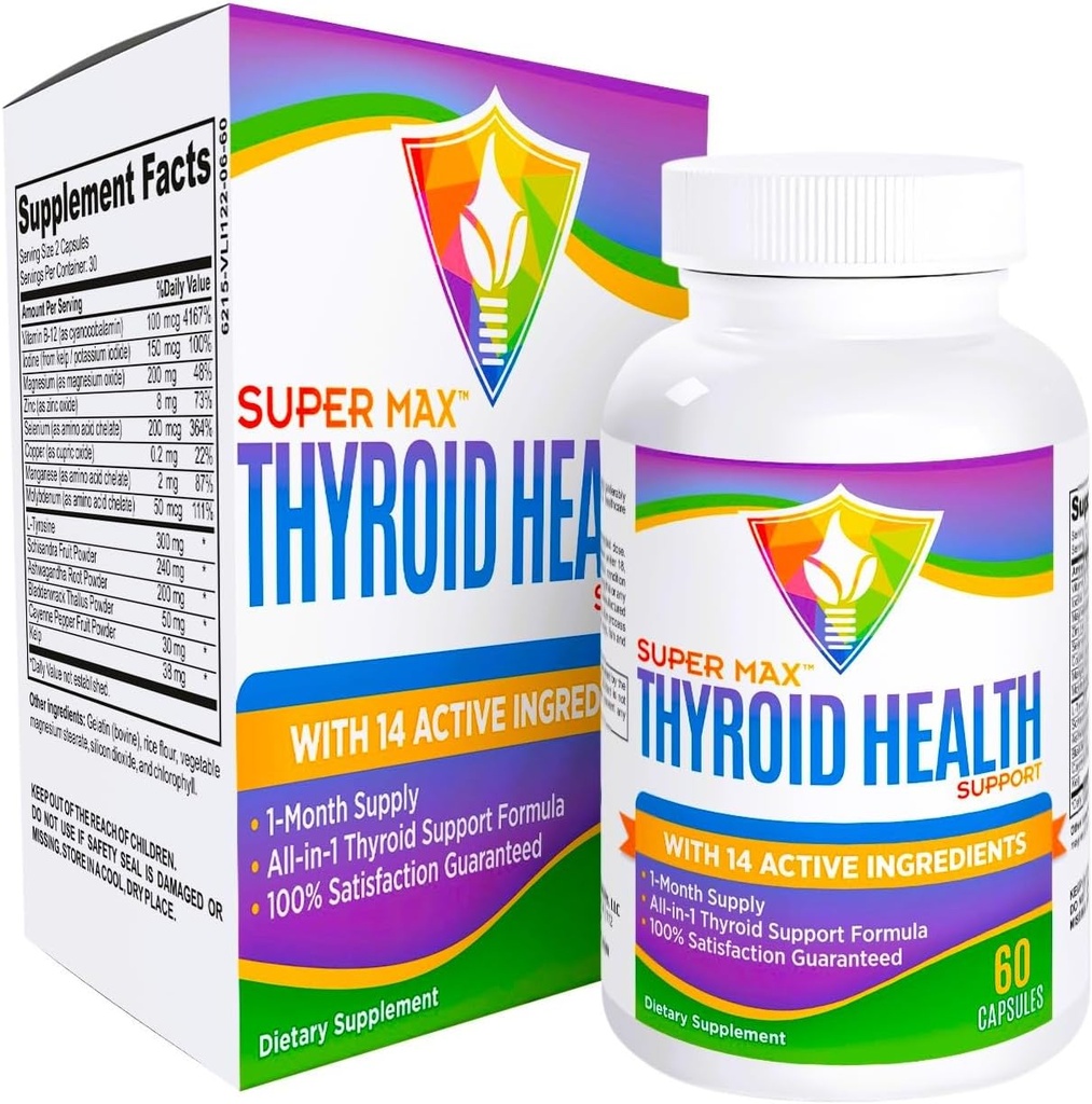Thyreoideatilskud (All- in-1 Formel) med 14 aktive ingredienser - Thyreoideatilskud - Thyroideahelbredskompleks - Thyroideastøtte til kvinder og mænd - 60 kapsler