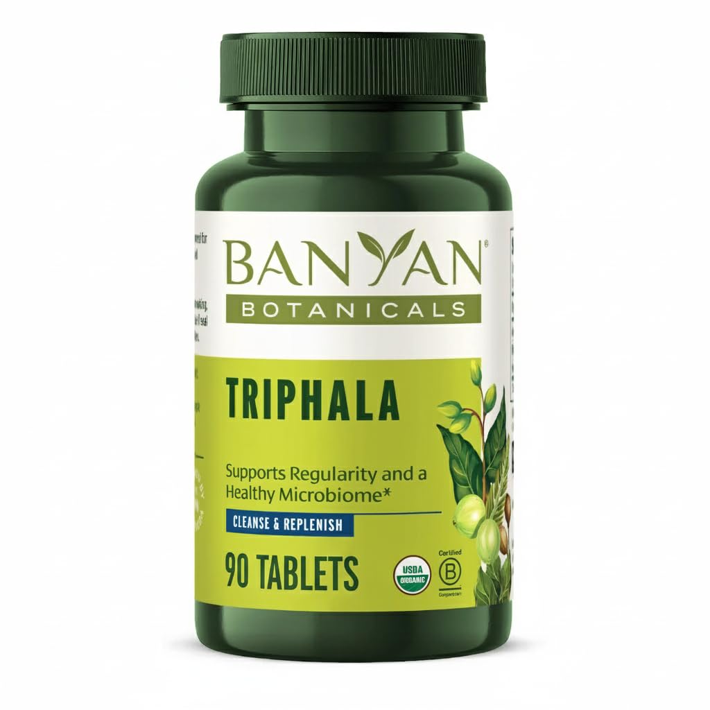 Banyan Botanicals Triphala Tablets - Organic Triphala Supplement med Amla, Haritaki & Bibhitaki - For fordøjelse, Elimination & Sund Gut Microbiome * - 90 Tablets - Ikke-GMO bæredygtigt sourced Vegan