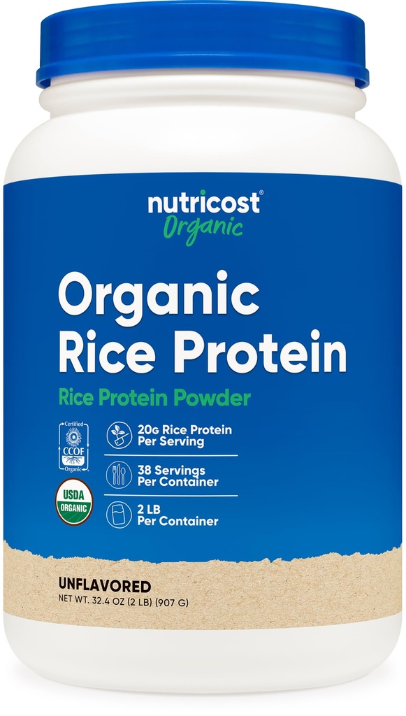 Nutricost Organic Rice Protein Powder (2 LB) - Gluten- Free, Non- GMO (fra Brown Rice)